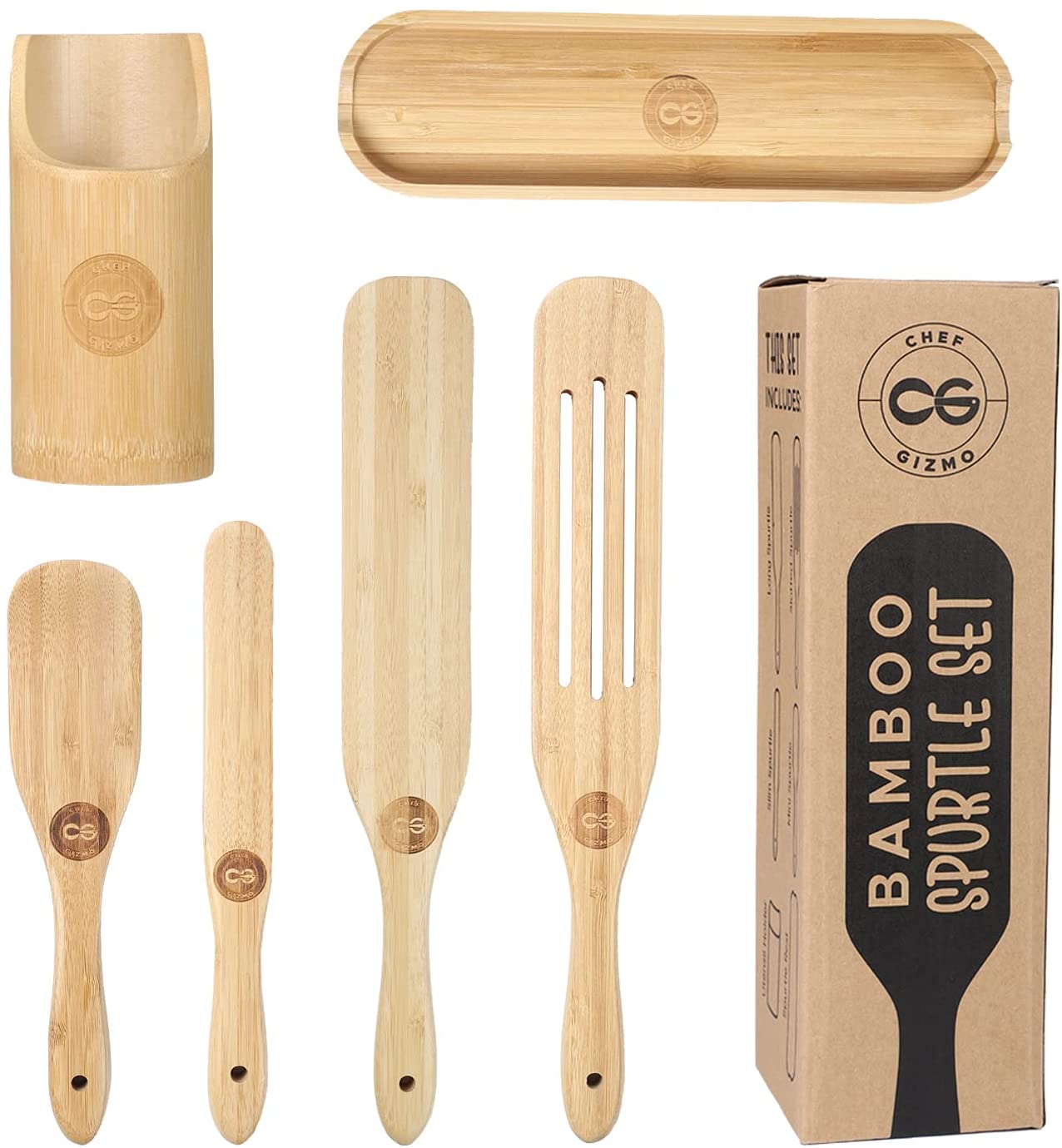 wooden spatula set with holder