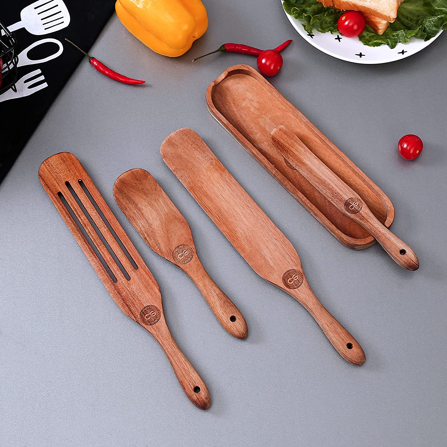 wooden spatula set with holder